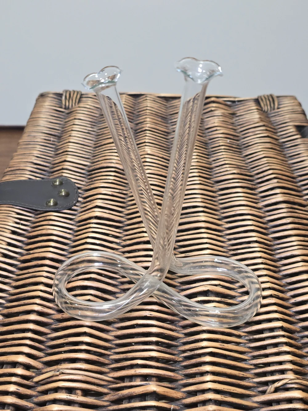 Vintage Clear Double Bud Vase - Looping Glass Design Set Of 2